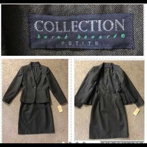 Harve Benard Wool Skirt Suit Size 0P New  with Tags🌹Suede Trim Career Workwear